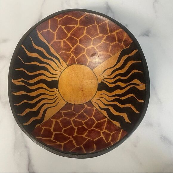 Hand Carved Wooden Bowl with Sunburst Design - Picture 7 of 10